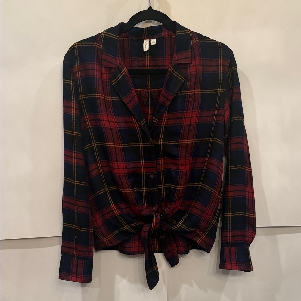 Treasure & Bond Navy and Red Plaid Button-Down Shirt